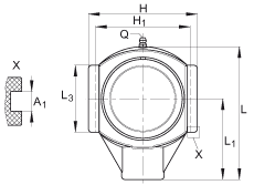 吊裝式軸承座單元 RTUEY20-TV-VA, 塑料軸承座，內圈帶平頭螺釘的外球面球軸承，耐腐蝕設計，R 型密封