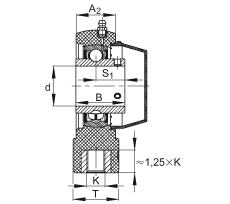 吊裝式軸承座單元 RTUEY20-TV-VA, 塑料軸承座，內圈帶平頭螺釘的外球面球軸承，耐腐蝕設計，R 型密封