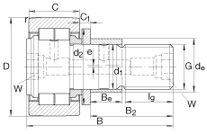 螺栓型滾輪 NUKRE40, 軸向引導(dǎo)，滿裝圓柱滾子，帶偏心擋圈，兩側(cè)迷宮密封