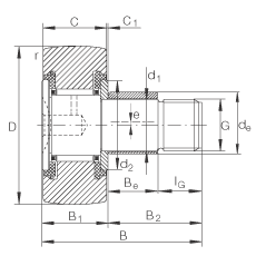 螺栓型滾輪 KRE19-PP, 軸向引導，帶偏心鎖圈，兩側(cè)用塑料推力平墊圈