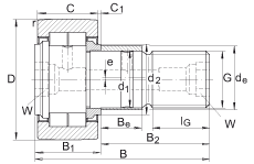 螺栓型滾輪 NUKRE47, 軸向引導(dǎo)，滿裝圓柱滾子，帶偏心擋圈，兩側(cè)迷宮密封