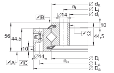交叉滾子軸承 XSU140414, 標準系列 14， 無齒輪齒，兩側(cè)唇密封