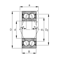 角接觸球軸承 3003-B-2Z-TVH, 雙列，雙側(cè)間隙密封，接觸角 α = 25°