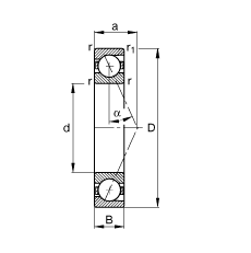 主軸軸承 B7240-E-T-P4S, 調(diào)節(jié)，成對或單元安裝，接觸角 α = 25°，限制公差