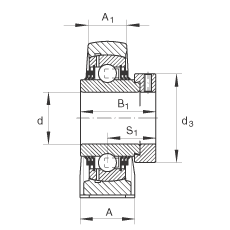 直立式軸承座單元 TASE70, 鑄鐵軸承座，帶偏心鎖圈的外球面球軸承，T 型密封