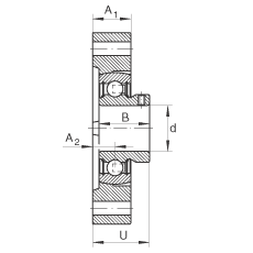 軸承座單元 FLCTEY12, 帶兩個螺栓孔的法蘭的軸承座單元，鑄鐵， 內圈帶平頭螺釘， P 型密封，無再潤滑結構