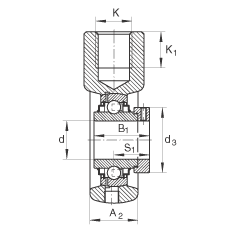 吊裝式軸承座單元 RHE50, 鑄鐵軸承座，帶偏心鎖圈的外球面球軸承，R 密封