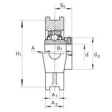吊裝式軸承座單元 RTUE25, 鑄鐵軸承座，帶偏心鎖圈的外球面球軸承，R 密封