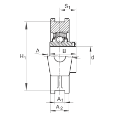 吊裝式軸承座單元 RTUEY25, 鑄鐵軸承座，內(nèi)圈帶平頭螺釘?shù)耐馇蛎媲蜉S承，R密封
